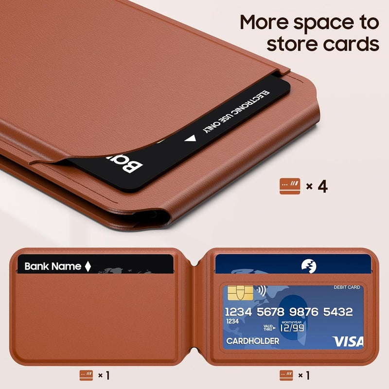Frapkom Magnetic Wallet for iphone, Leather MagSafe Wallet for iPhone 17/16/15/14/13/12 Series, ID Window, Card Slot, RFID Blocking, for magsafe phone wallet（brown） - Image 4